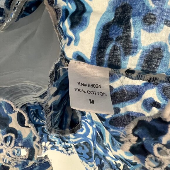 House of Harlow 1960 Eyelet Ruffle Dress Blue White Floral Button Down Medium - Picture 3 of 5